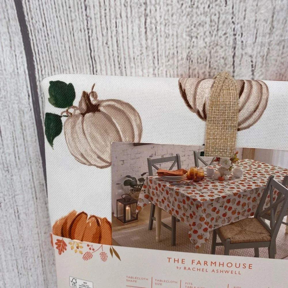 Rachel Ashwell Tablecloth 60x120 White Orange Pumpkin Farmhouse Fall Autumn